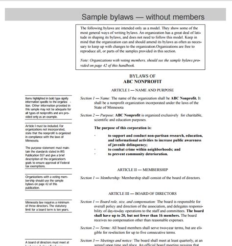 sample nonprofit bylaws template.